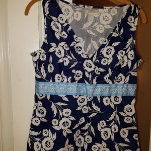 Loft navy blue floral Hawaiian print top